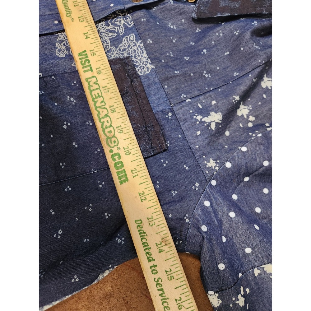 Sacred Threads Patchwork Denim Shacket Size L/XL Blue Geometric Hippie Festival - Picture 9 of 11